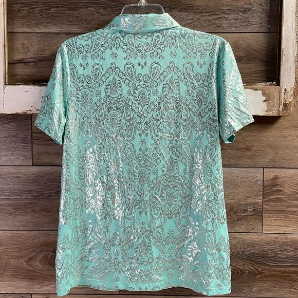 CORAL BAY GOLF Ladies Mint Green Silver Metallic Polo Style Shirt Size Medium - Picture 6 of 6